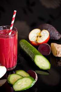 健康果汁排毒食物素食薄荷冰沙绿色玻璃黄瓜蔬菜甜菜图片