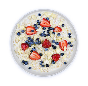 燕麦加浆果条子食物早餐奶油状白色谷物营养杏仁图片