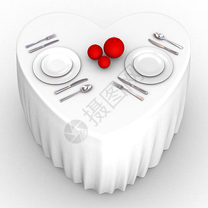 3d 心脏表桌子蜡烛红色餐厅白色盘子织物食物勺子图片