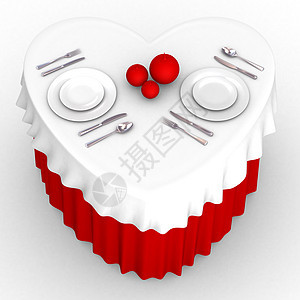 3d 心脏表餐厅食物织物红色桌子午餐勺子盘子白色图片
