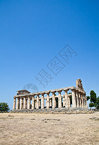帕埃斯图姆神庙意大利城市晴天历史海王星柱子废墟地标渡槽宗教世界图片