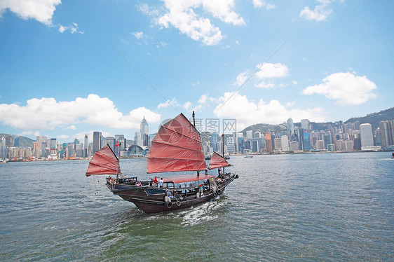 中国在香港的帆船血管旅游市中心垃圾观光天空爬坡运输海洋桅杆图片