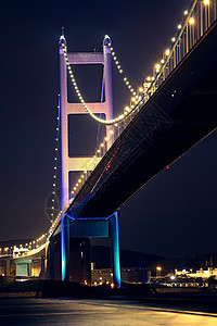 夜里香港清马桥游客商业运输连接器反射旅行电缆地标海岸金属图片