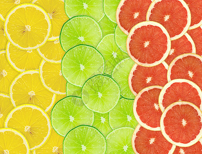 柑橘切片摘要背景 特写 工作室照片水果框架红色黄色绿色活力肉质摄影圆圈柠檬图片