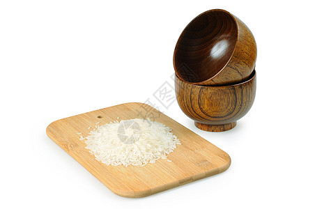 大米的木碗 大米的盛饭文化盘子杯子美食餐具寿司种子木板厨房谷物图片