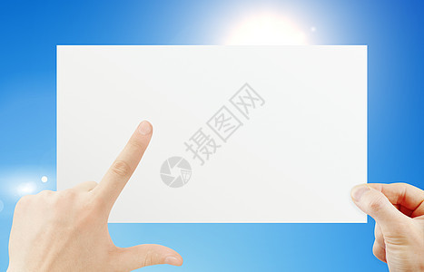 手持纸床单推介会边界商业广告牌公告白色手指空白卡片图片