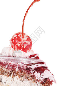 樱桃蛋糕切片甜点奶油宏观蛋糕食物红色巧克力小吃浆果水果背景