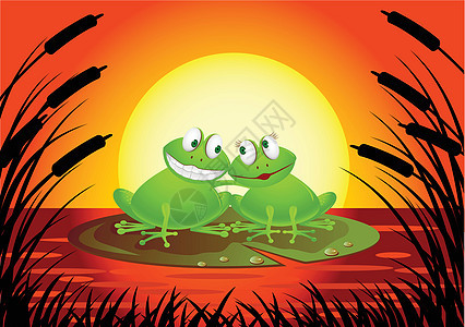 青蛙相爱女性卡通片植物野生动物蟾蜍动物夫妻荒野日落牙齿图片