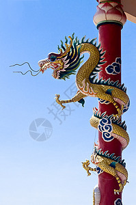中国龙天空旅行雕像建筑学情调雕塑动物传统蓝色装饰品图片