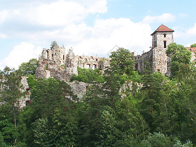 古老的废旧城堡吸引力纪念碑历史性石头蓝色岩石废墟据点旅行抛光图片