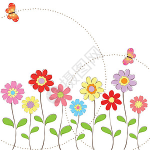 雏菊花配有蝴蝶贺卡的春季花朵橙子漩涡曲线黄色草图插图植物绘画雏菊墙纸插画