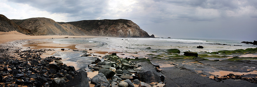 Castelejo海滩编队海洋支撑苔藓水池海岸线风景绿色旅行海岸图片