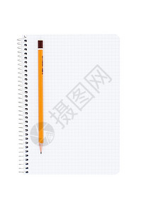 笔记本铅笔在白纸上被隔离图片