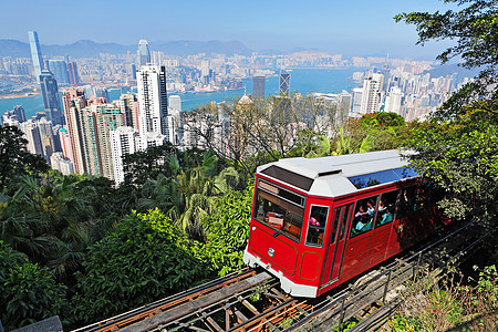 香港峰顶旅游电车建筑吸引力港口商业生态火车全景酒店公园植被图片