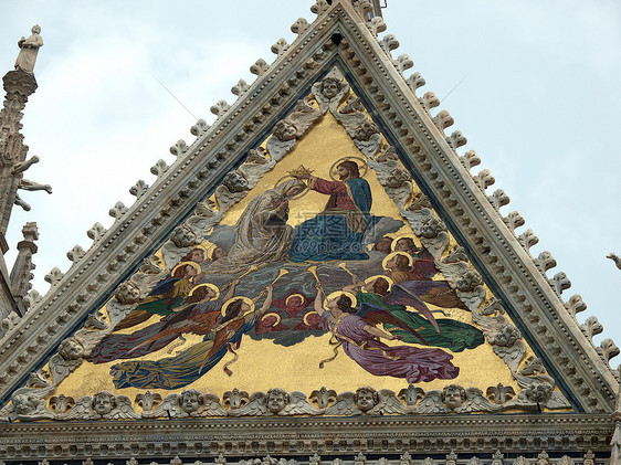 锡耶纳Duomo外墙耳堂艺术半月形教会玻璃窗宽慰大教堂建筑学窗户彩色图片