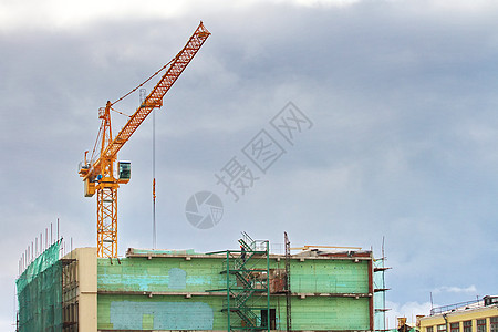 建造起重机框架场景住房蓝色工程建筑学管道活动天空黄色图片