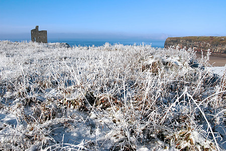 圣年观赏芭蕾会城堡和雪中海滩高清图片