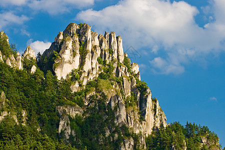 苏洛夫岩石的美景旅行空气农村登山蓝色假期旅游国家荒野松树图片