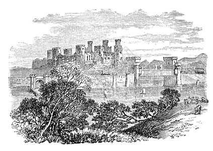 Aberconway城堡 现在被称为Conway城堡 位于北角图片