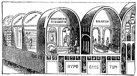 罗马的提图斯浴缸 意大利古典雕刻公园绿地爬坡庄园古董民众壁画蚀刻光环插图图片