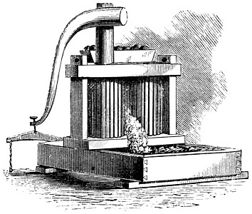 九阳榨汁机Cider 磨坊老古代雕刻种子机器研磨榨汁机机械蚀刻果汁艺术艺术品插图插画