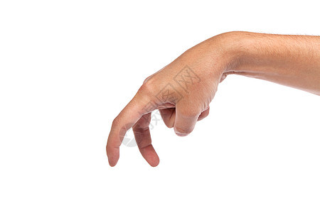 一只雄性手在展示白的行走手指办公室语言棕榈跑步信号商业手腕男性白色身体图片