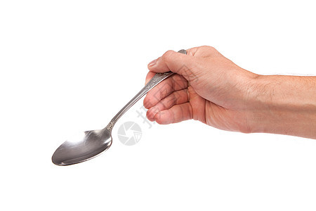 手握着一个孤立的勺子用具手臂小路女孩饮食食物手指午餐金属图片