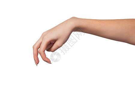 一只雌性手在显示 白色的行走手指被孤立图片