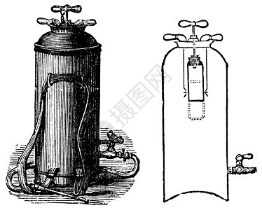 灭火器复古刻它制作图案金属红色古董雕刻白色插图安全火焰情况蚀刻图片