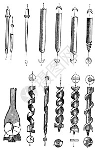 钻头复古雕刻它制作图案古董力量力矩工具绘画艺术品标准机器轴向艺术图片