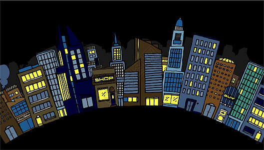 夜间向量城市卡通片建筑窗户工厂素描社区办公楼结构作坊草图图片