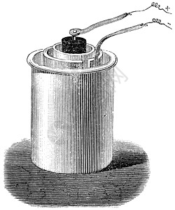Bunsen电池或电池组 旧式雕刻电气草图本生发明档案技术打印艺术品遗产细胞图片