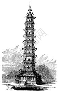 南京瓷塔游客绘画寺庙扬子旅游建筑学蚀刻建筑文化白色图片