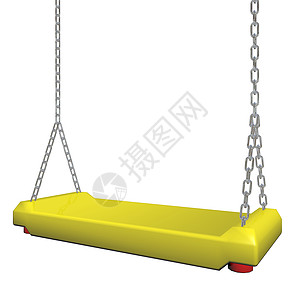 3D插图 一条链上挂着黄色摆动孩子们白色孩子操场公园塑料童年时光座位乐趣图片