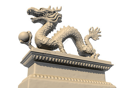白中国龙雕像在爪子底部握着球力量纪念碑石膏白色奶油动物宗教雕塑文化建筑学图片