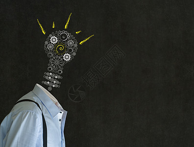 明亮的点心人 有粉笔灯罩头的人经理思考大部分灯泡创造力学生力量人士天才智力图片
