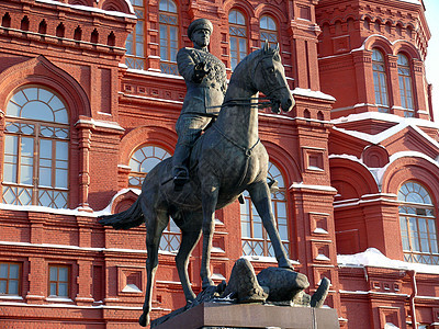 俄罗斯莫斯科国家历史博物馆附近的Zhukov纪念碑 俄罗斯莫斯科建筑雕塑旅行历史性文化雕像元帅城市历史旅游图片