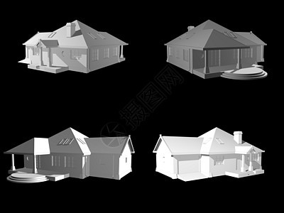 3D住房 在黑色 3D项目上被隔离图片