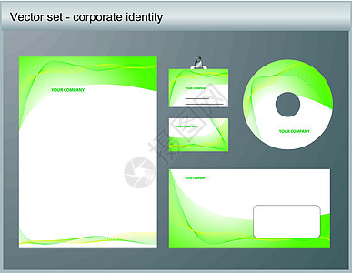 绿色公司身份的矢量说明信头 公交磁盘光盘信封商业卡片办公室品牌呼唤框架技术图片