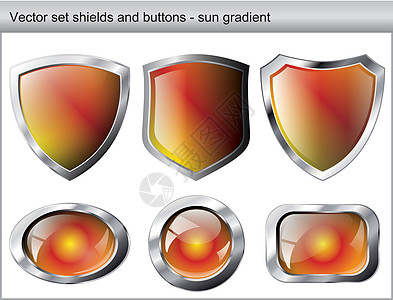 矢量插图集 光和光光罩及按钮徽章橙子反射玻璃金属插图导航网站网络艺术图片