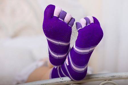 袜子女孩手指形状和彩色短袜卧室脚趾条纹衣服青少年女学生蓝色喜悦娘娘腔图片