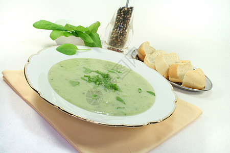 草药汤食物绿色维生素美食家营养香菜绿汤韭菜图片