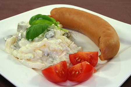 配土豆沙拉的布克沃斯特食物食品沙拉盘子营养热狗食谱土豆香肠厨房图片