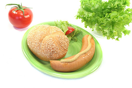 博克武尔斯特面包膳食香肠香菜沙拉食物营养图片