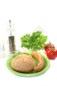 博克武尔斯特香菜营养香肠食物膳食面包沙拉图片