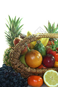 篮子水果混合菠萝奇异果黑木食物市场橘子维生素柚子香蕉组合图片