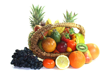 篮子水果混合市场奇异果组合维生素柚子菠萝香蕉食物橘子黑木图片