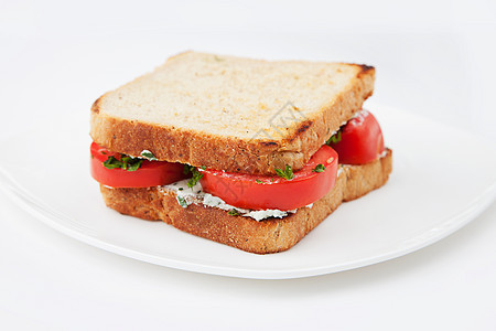 蔬菜三明治营养黄油小吃饮食绿色白色盘子红色早餐午餐图片
