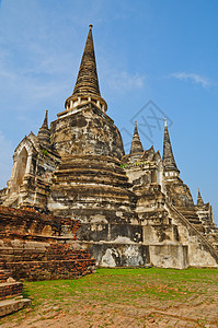 泰王国Ayutthaya寺庙的塔塔假期废墟历史性荒野旅游宝塔建筑学旅行蓝色文化图片