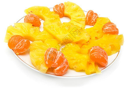 白色背景上含有菠萝的橘子香蕉柚子维生素食物橙子团体石榴叶子饮食营养图片